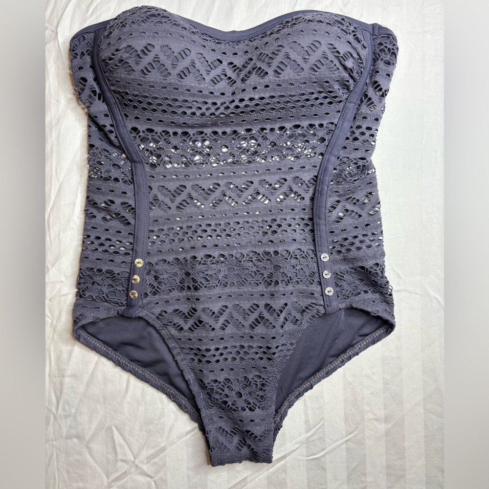 Look Book Store gray lace knit one piece swimsuit with removable straps🩶